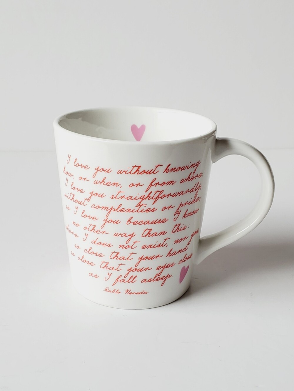 Indigo Pablo Neruda Poetry & Pink Hearts Love Ceramic Mug Coffee Cup